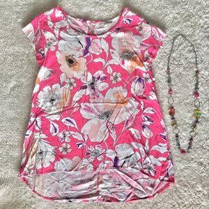 Rose & Rhyme Short Sleeve Hot Pink Floral Blouse Women’s Size Medium